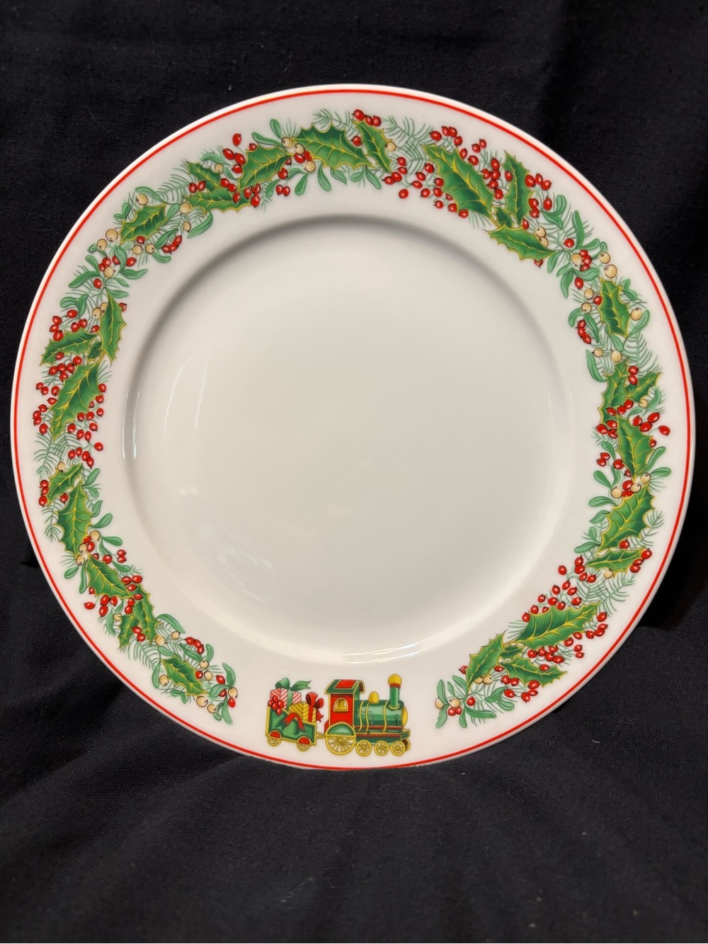 Vista Alegre Christmas Magic 10 1/2” Dinner Plate with Train Pulling Gifts